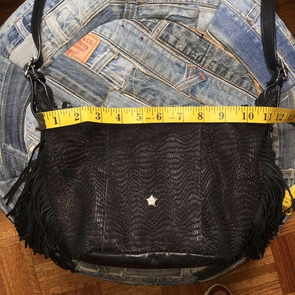 Ash black genuine leather bag with fringe new! - Picture 4 of 8